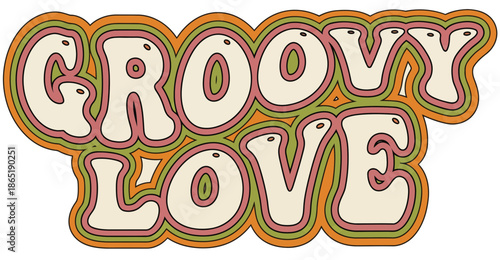 Groovy Love retro 70s typography design with bubble letters.