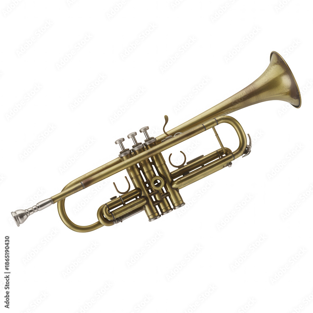 Obraz premium Brass trumpet with subtle aged finish and silver valves transparent background isolated on a transparent background