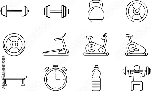 Fitness and Gym Equipment Icons Set – Workout Training Symbols Collection
