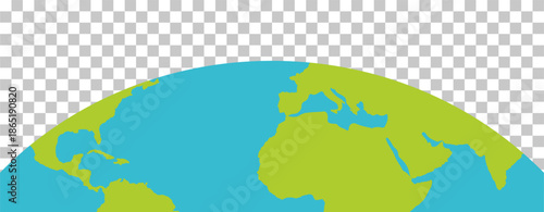 Illustration of the Earth's upper hemisphere with continents and oceans, set against a transparent background.