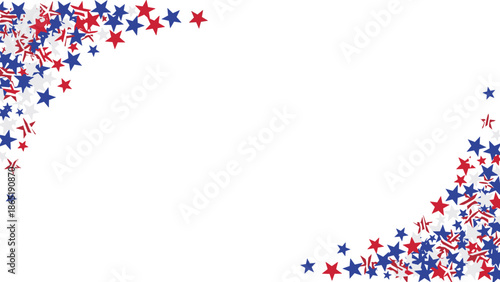 Festive arrangement of red, white, and blue stars scattered in opposing corners, creating a patriotic border design on a white background.