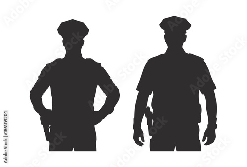 Two men standing confidently with hands on hips and wearing caps illustrated in a simple and modern style.