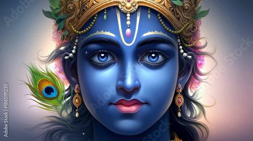 Wallpaper Mural Hindu god Krishna blue skin spiritual divine portrait Torontodigital.ca