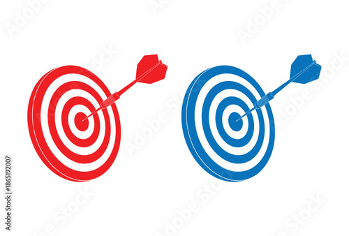 Hand drawn red and blue dartboards with darts on for business concept