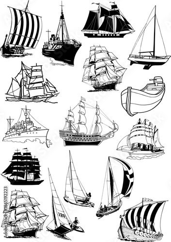 set of sailing ships