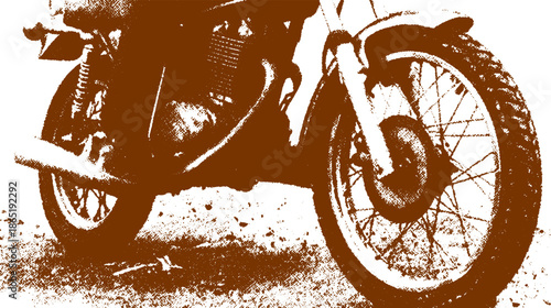 Motorcycle with a vintage style, featuring a wheel and frame in a detailed vector illustration. A classic vehicle set that evokes a sense of travel.