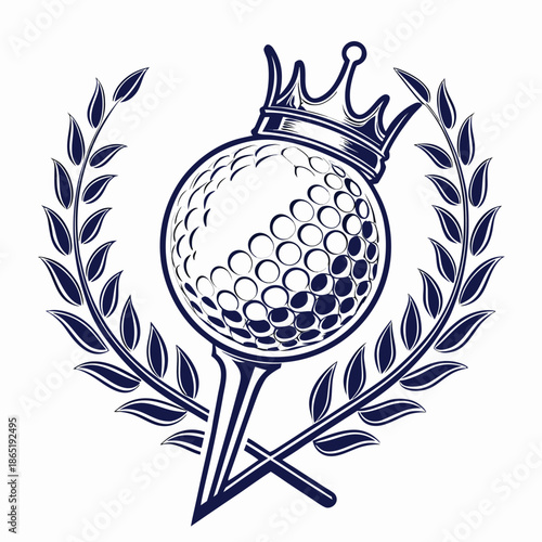 a regal golf ball and tee design framed by laurel branches creating a classic vintage silhouette