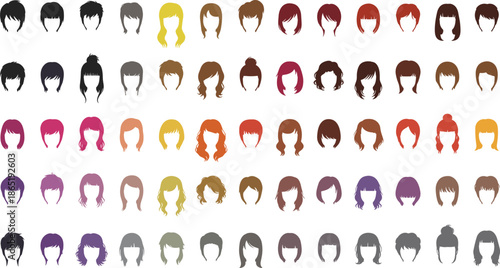 Women hairstyle icons collection with different haircuts colors and styles, female beauty avatar set isolated on white background vector illustration