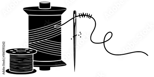 Thread Spool and Sewing Needle Vector Silhouette