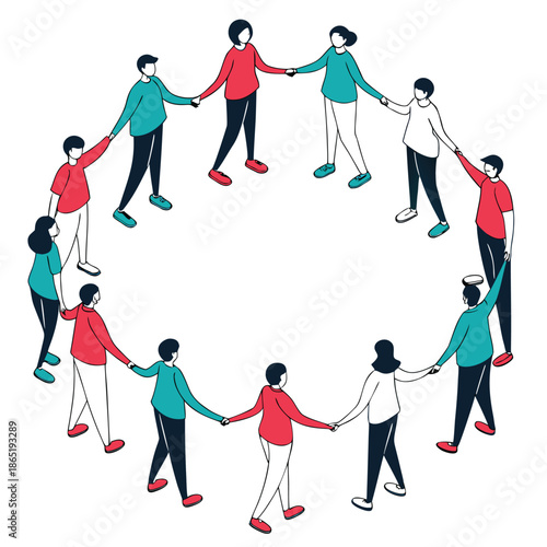 a vibrant group of people holding hands in a circular formation portraying unity and togetherness silhouette