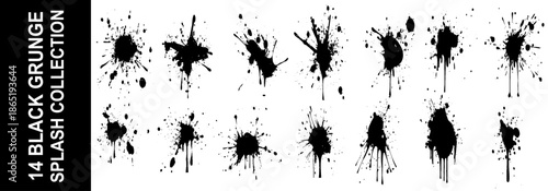 Vector ink splashes. Big collection of black ink splashes. 