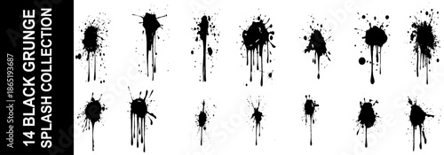 Black ink spots set on white background. 