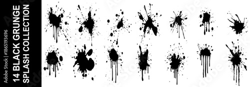 Black ink spots set on white background. 