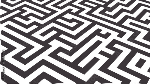Complex black and geometric maze pattern with intersecting lines and pathways
