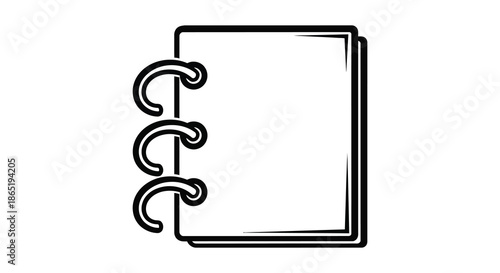 A minimalist depiction of a spiral bound notebook with blank pages showcasing a striking silhouette