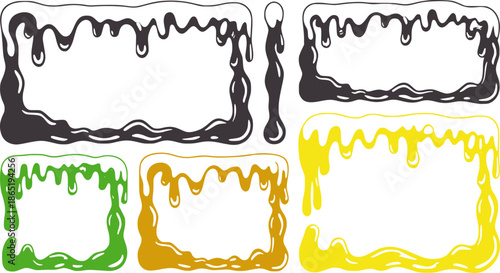 Decorative dripping paint borders set in black green yellow and brown colors