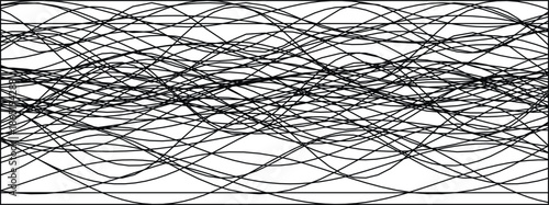 Intricate black lines create a dynamic wave pattern on a white background, forming an abstract design.