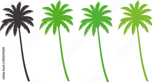 Four green palm trees in flat with gradient shading