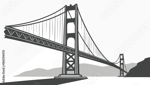 A striking graphic illustration of the golden gate bridge showcasing its architectural majesty silhouette high quality