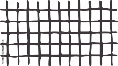 Hand drawn black line grid pattern with uneven squares and rough edges editable lines
