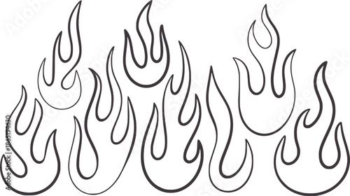 Hand drawn black outline flames with varied shapes