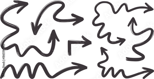 Hand drawn squiggly arrows set in black line