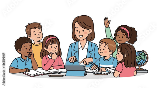 Teacher and Students Using Digital Tablet in Classroom