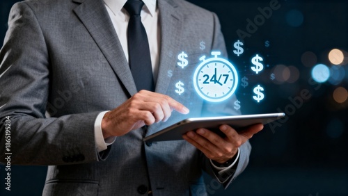 Wallpaper Mural Businessman using tablet with financial icons Torontodigital.ca