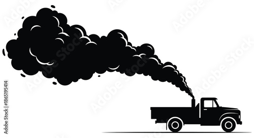 A vintage pickup truck emitting a large plume of dark smoke showcased as a striking silhouette