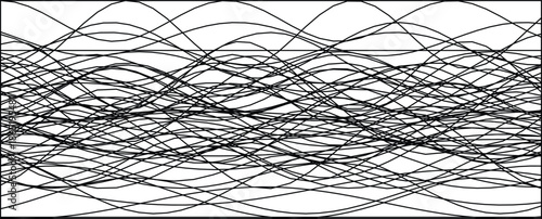 Dynamic abstract pattern with intertwining black lines creating wave-like forms on a white background.