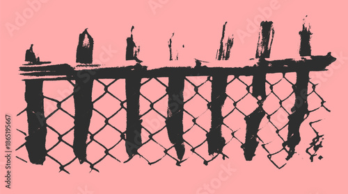 Graphic representation of a fence silhouette with a modern abstract design. Simple black lines create a unique vector illustration set against a colorful background.