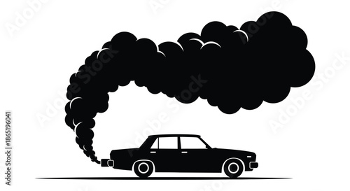 A striking visual of a classic car emitting dark billowing smoke depicted in a bold silhouette