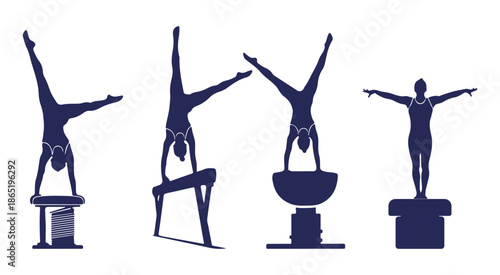 Gymnastics silhouette icons set vector illustration various poses
