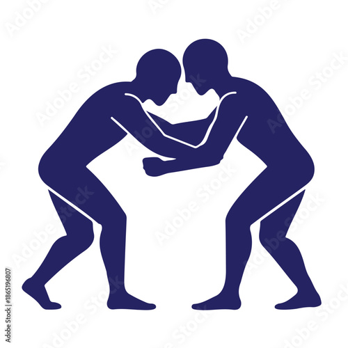 Two Wrestlers In Grappling Stance Silhouette Vector Illustration