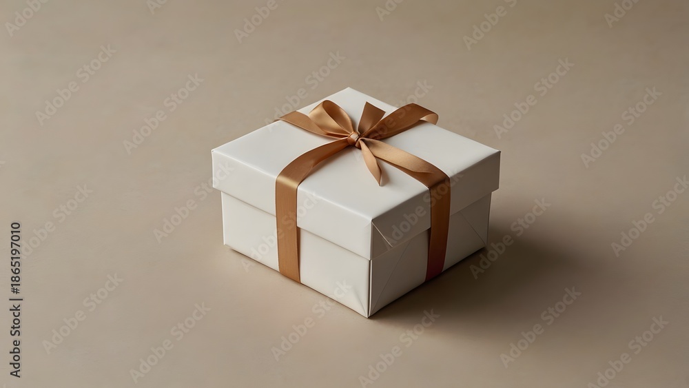 Obraz premium White gift box with brown ribbon