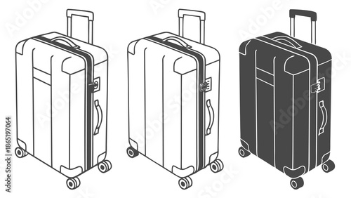 Illustrative depiction of three different suitcase designs showcasing varying shades and a distinct silhouette high quality