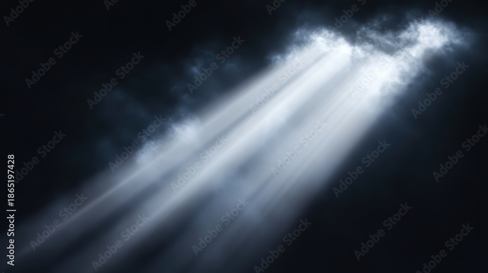 Fototapeta premium Beams of celestial light pierce through dark atmospheric clouds creating a powerful and ethereal display of radiant illumination