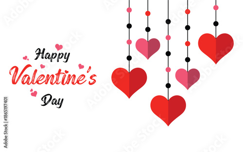 Happy valentines day vector illustration with hanging hearts and beads