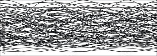 Dynamic black line waves create an abstract pattern against a white background, evoking movement.