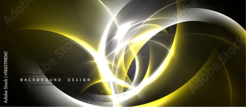 Abstract dynamic lines create glowing effect. Yellow, white, gray colors blend, forming elegant composition. Modern design element.