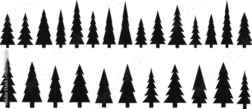 Set of Black Pine and Fir Tree Silhouettes in Various Sizes and Shapes Isolated on White Background for Forest Design