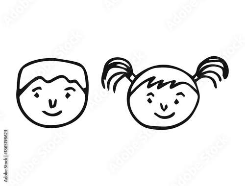 Girl and boy head sketch cartoon isolated on white background