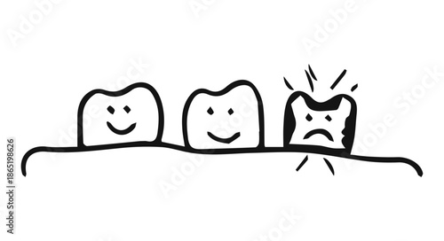 Cartoon teeth sketch isolated on white background