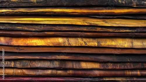 Close Up of Stacked Wood Veneer Showing Varied Grain and Color