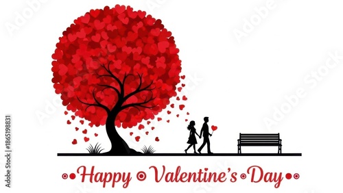 Couple walking under heart shaped tree on valentine's day