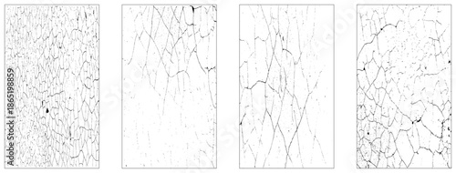 Set of 4 overlay textured. Grain noise particles. Rusted white effect. Grunge design elements. Vector illustration