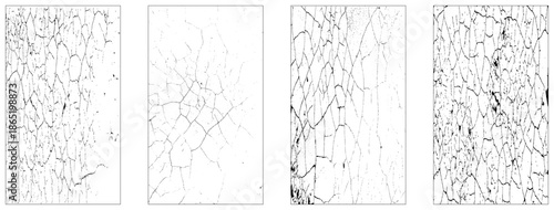 Set of 4 overlay textured. Grain noise particles. Rusted white effect. Grunge design elements. Vector illustration