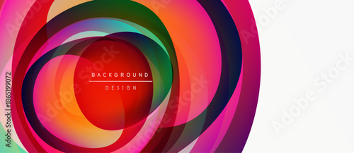 Abstract colorful circles create dynamic background. Vibrant layers overlap, forming modern design element. White space balances composition.