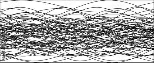 Black and white abstract pattern featuring chaotic, intersecting wave lines, creating a dynamic visual effect.