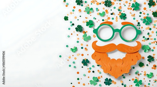 St patrick s day festive arrangement with glasses beard and clover confetti